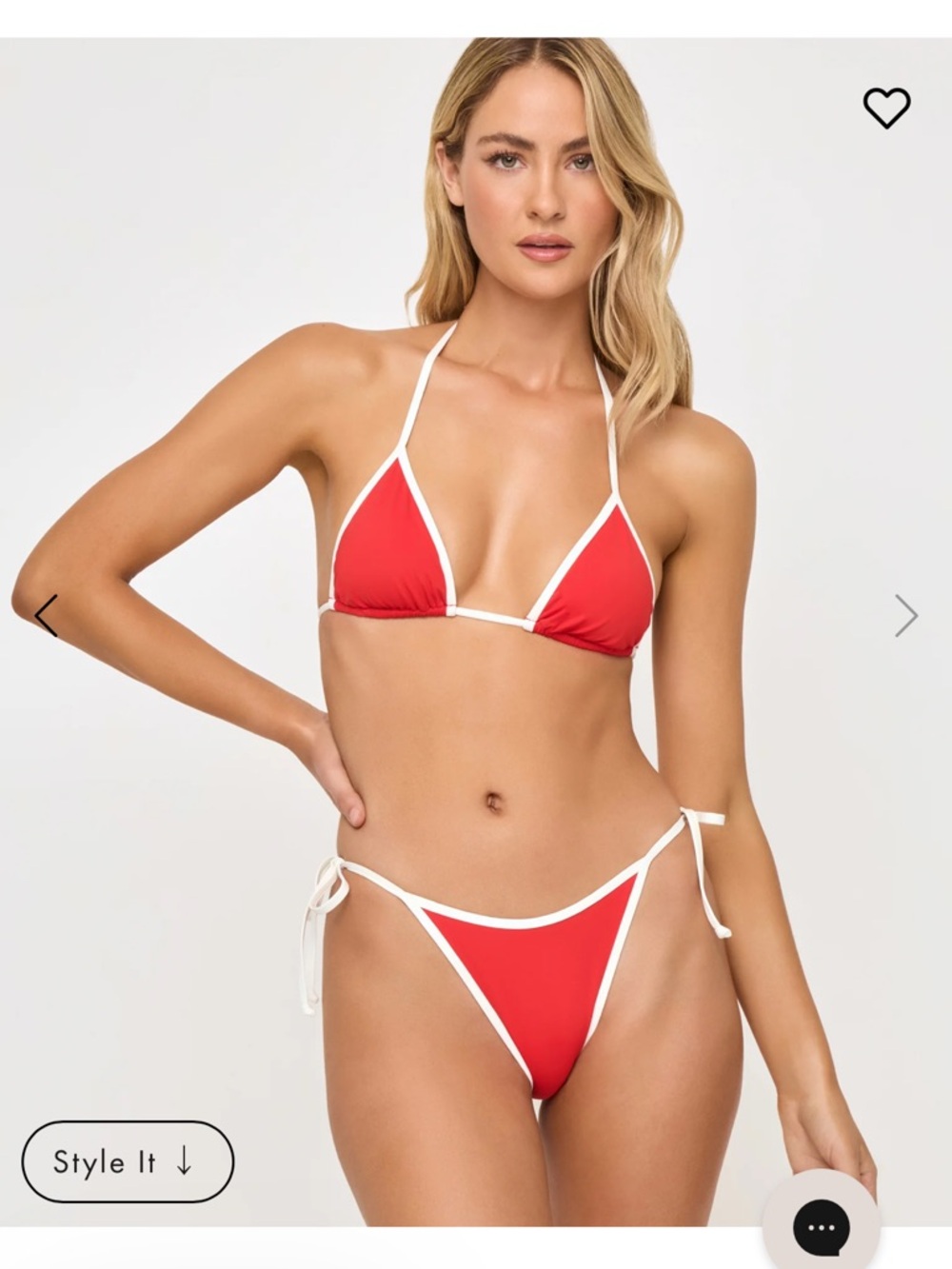 Red Triangle String Bikini with White Trim - Women Swim